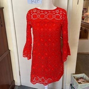 JCrew Factory Red Orange Eyelet LongSleeved Dress